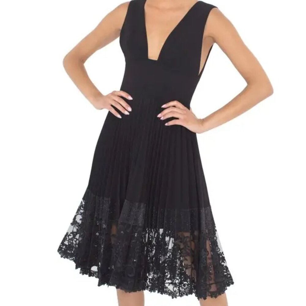NWT Helsi Pleated Lace Hem Sleeveless Black Dress HCP6010-FW21 Size XS Brand New
